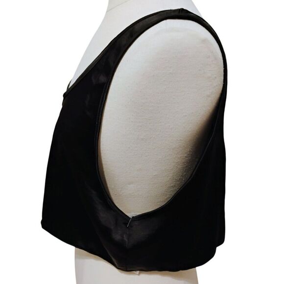 Nasty Gal Top Tank Cropped Hammered Satin Super Scoop Neck Black Loose Flowy 10 - Picture 4 of 8